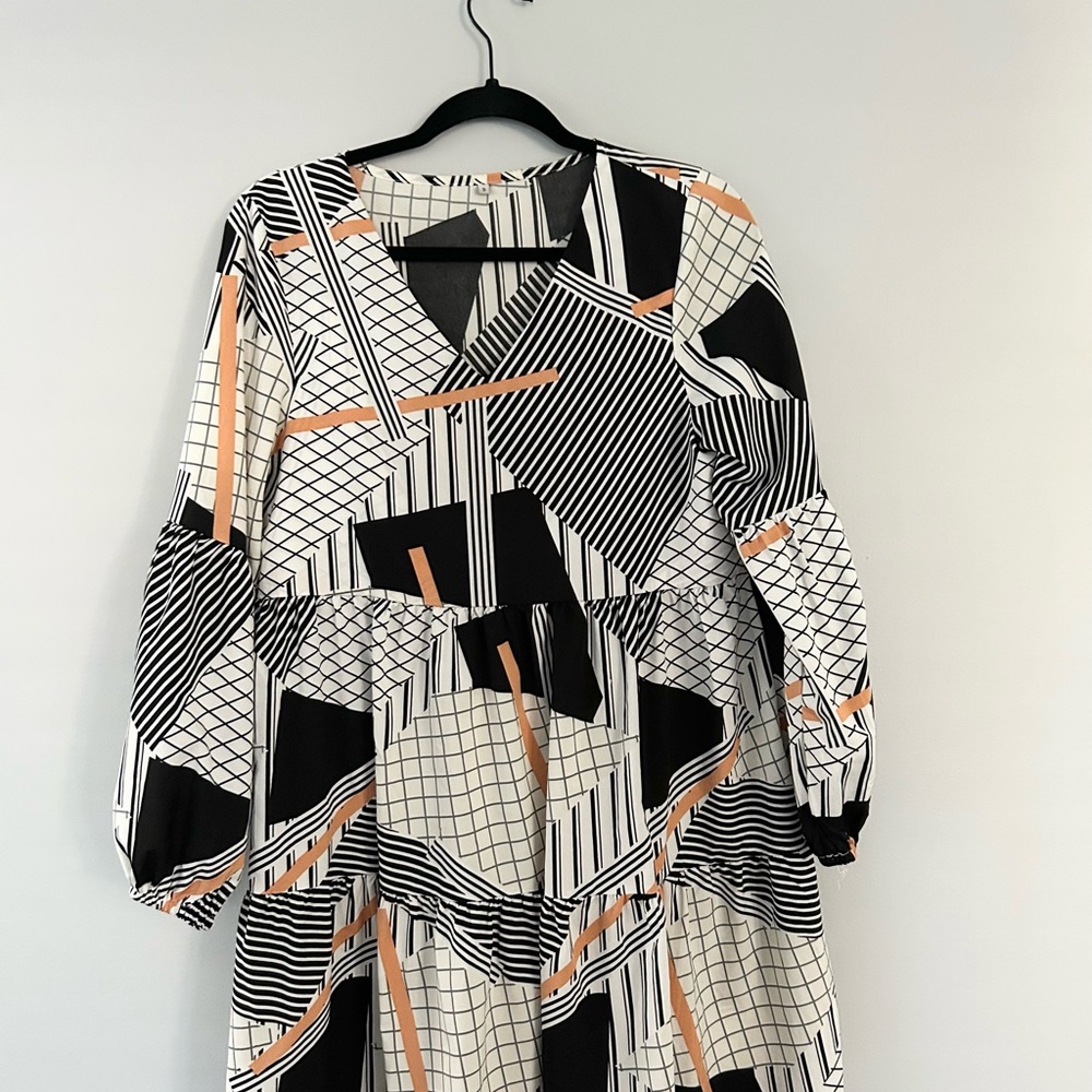 Geometric Black and White Dress